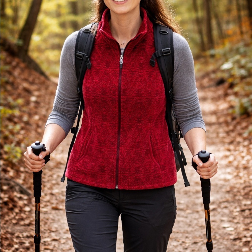 Woolrich Women's Deep Red Fleece Vest Gorpcore Outdoor‎